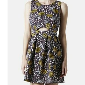 Topshop Pineapple Heart Print Cut Out Skater Dress